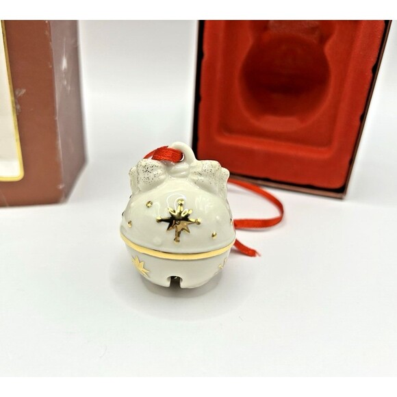 Lenox Just Jingles Porcelain Bow Bell Christmas Ornament Gold Trim with Box - Picture 2 of 10